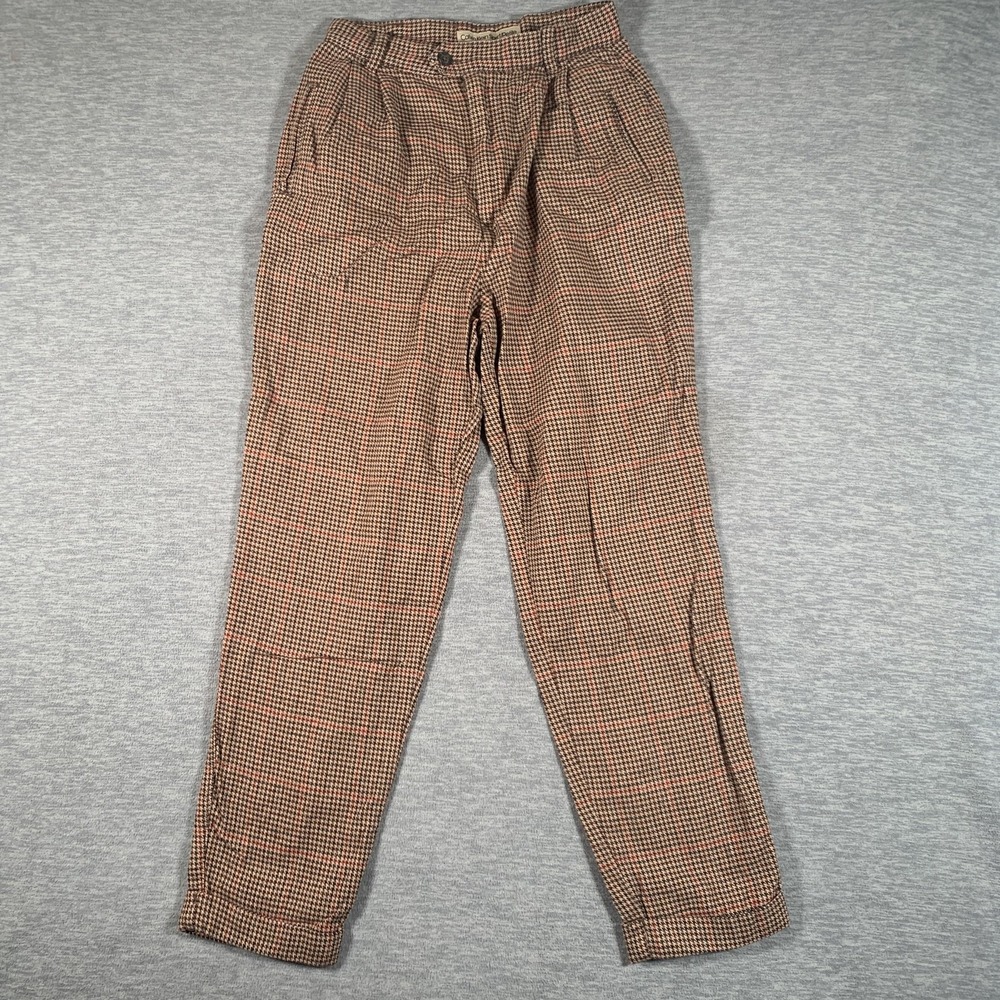 Vintage Calvin Klein Sport/Petite Pants‎ Womens 8 Brown Check Tapered Cuffed 80s